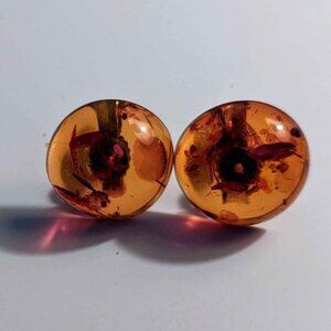 Baltic Amber Round Stud Earrings with Silver Posts